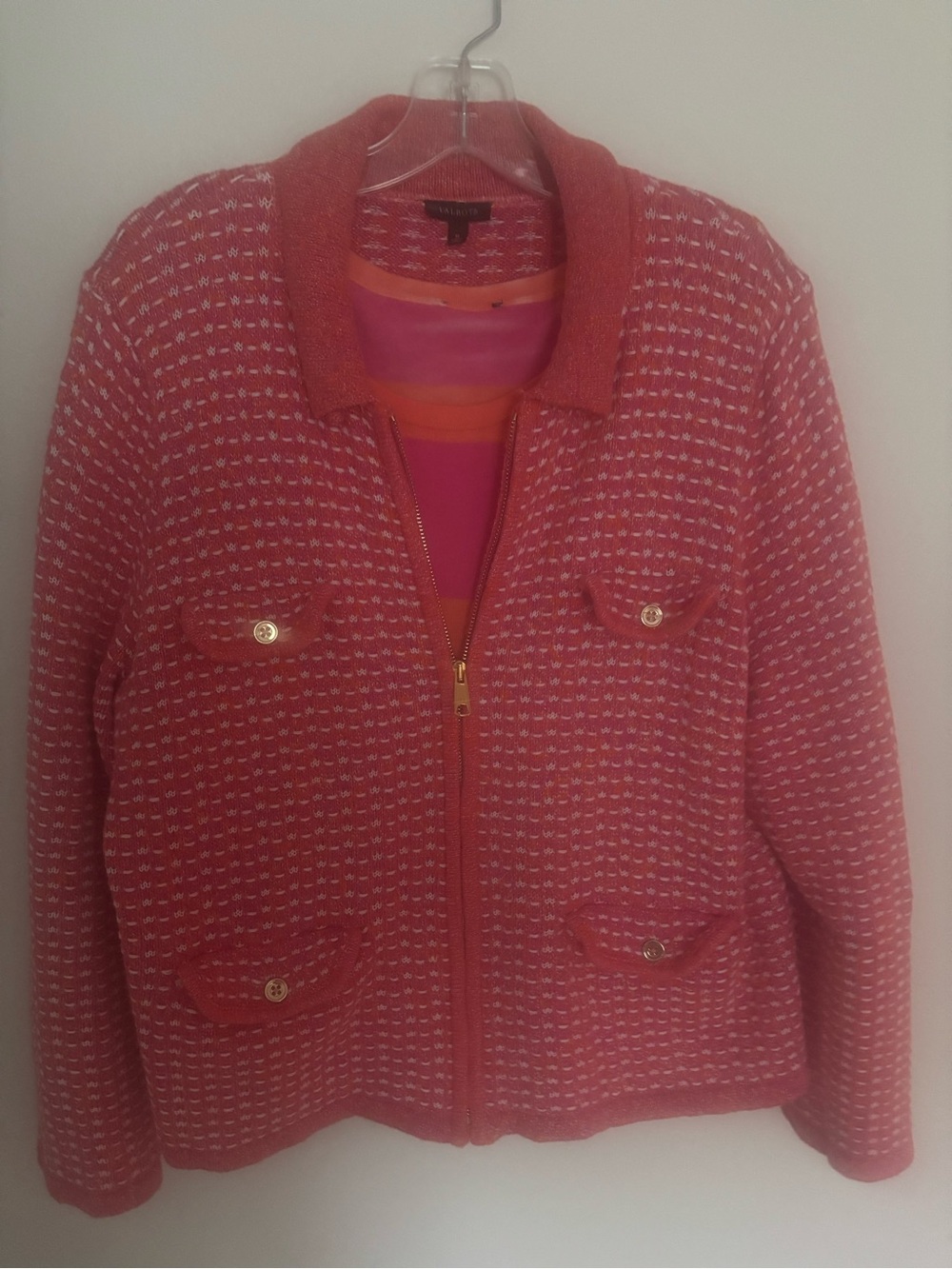 Talbots Coral-Pink Textured Zip Jacket